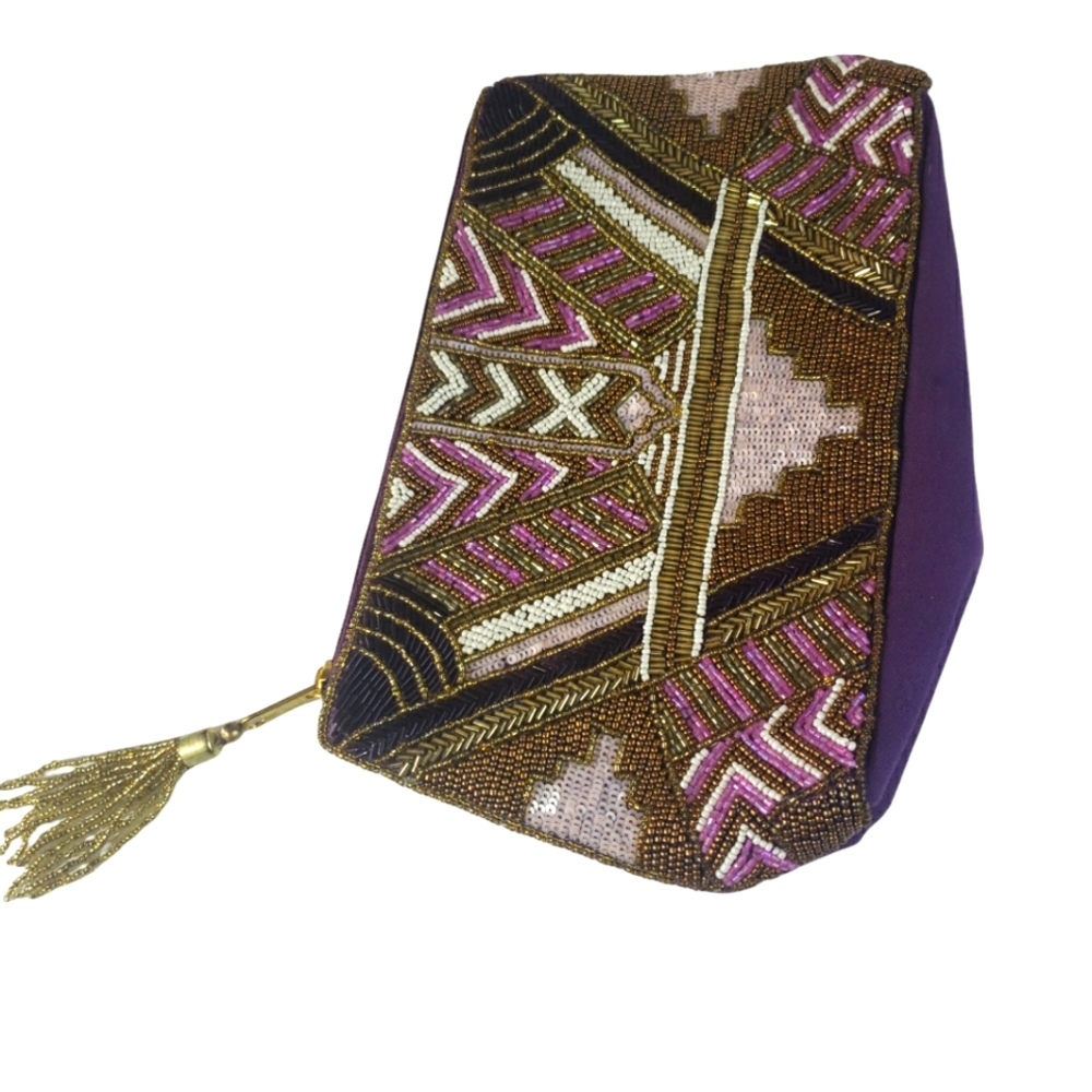 Vintage Beautiful Beaded Embroidered Multi Color 100% Cotton Women's Purse